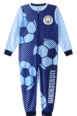 Boys Manchester City One Piece 7-14 Yrs Long Sleeve Football All In One Pyjamas