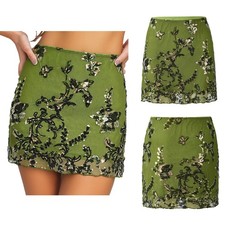 Womens Miniskirt Mesh Skirt Lined Shorts Opaque Glittery Casual Floral Weddings