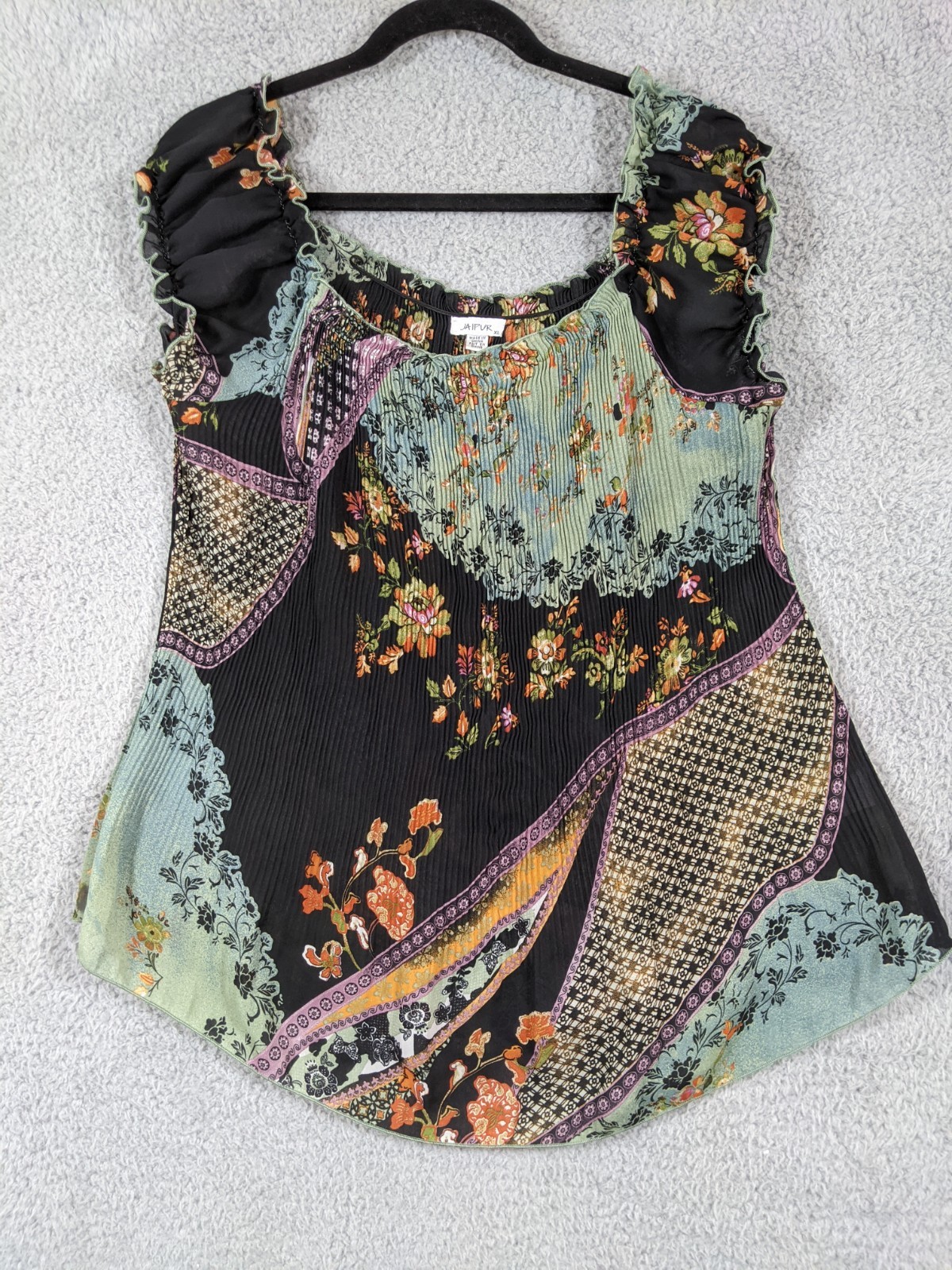 Vtg Jaipur Blouse Top Womens XL Patchwork Floral Y2K Fairycore Whimsigoth Boho