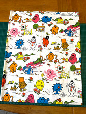 Vintage 1980s MR MEN Cotton Fabric Remnant 21" x 26" Retro Roger Hargreaves FQ
