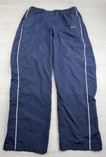 Vtg Nike Windbreaker Track Pants Navy Blue Baggy Wide Leg Lined Ankle Zip Y2K L