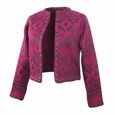 Lovers+Friends Open Crop Blazer Jacket Women's XS Jacquard Tribal Metal Accents