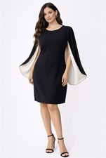 American Living Ralph Lauren Dress 12 Black Ivory Cape Sleeve Sheath Washable