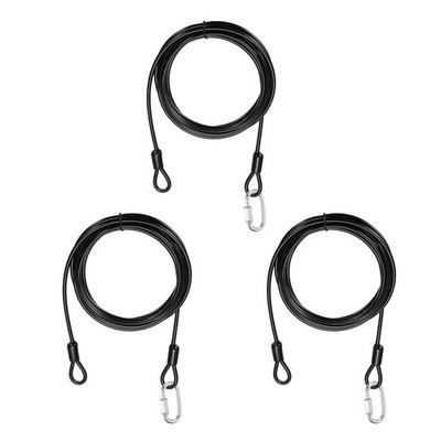 3Set 5/32'' Dia 9.8ft Security Steel Cable with Loops Black + Quick Links