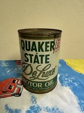 Quaker State Deluxe Motor Oil Vintage Metal Can  Empty VTG