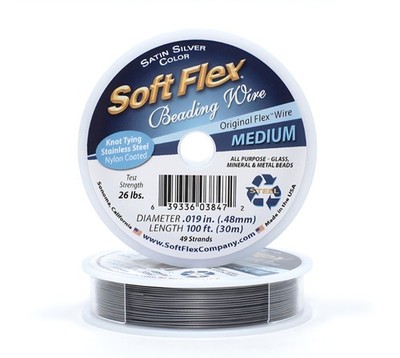Soft Flex 49 Strand Beading Wire   Satin Silver   (M) .019''/.48mm   100ft   New