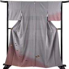 Silk Kimono M Gray Gold Thread Used Traditional Style