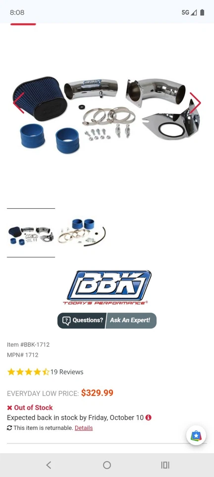 Kit de admisión de aire-GT BBK Performance Parts 1712 se adapta a 94-95 Ford Mustang 5,0 L-V8 Foto 3 de 3