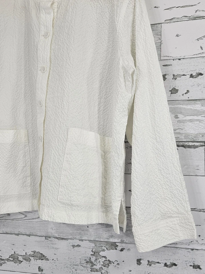 Camisa Chaqueta Mujer Eileen Fisher Algodón Orgánico Pucker Cuello Mandarina Mediana Foto 2 de 4