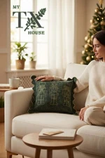 My Texas House Christmas Nutcracker Green Chenille Decorative Pillow New