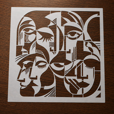 Abstract Faces Shapes Contours Wall Art Reusable Plastic Stencil - StencilAir