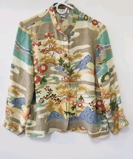 Citron Santa Monica 100% Silk Blouse Size MÉDIUM Multicolor Floral 