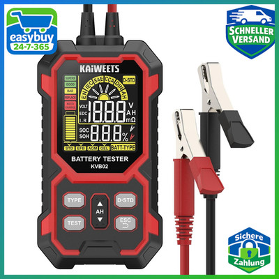 Batterietester Digital 12V/24V 50-2000 CCA SOH/SOC Analyse LCD für Auto Motorrad