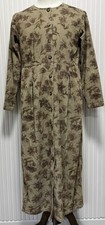 Eddie Bauer Corduroy Floral Brown vintage Dress Button front Long Maxi high M