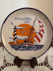 Vintage Beach Decor Ocean City Maryland  Souvenir Plate 6.75”