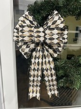 Handmade Large Sparkly Black White Gold Diamond Harlequin Christmas Wreath Bow