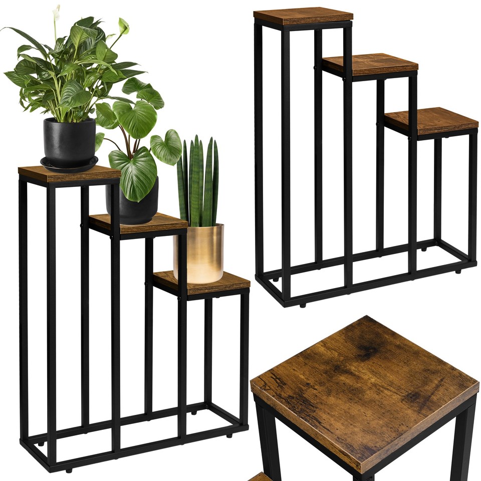 Présentoir à fleurs sur pied Loren Rustic en chêne noir vieilli