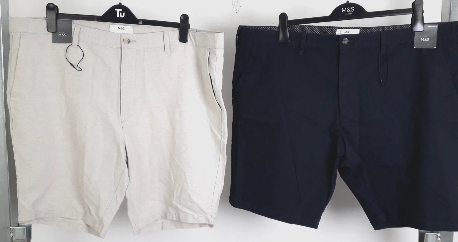 M&S Men's Stone Cotton/Linen Shorts Size 44" Waist & Navy Cotton Rich Shorts New