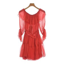 GUCCI Flared Party Dress Red Silk Lined Size 38 Long Sleeve Length 28.3 inches