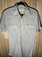 Vintage 70s Wrangler X Long Tails Men  s L  Blue Orange Plaid Western Made USA