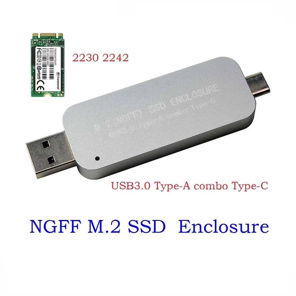 USB 3.0 Type-A+Type-C to M2 2230/2242 SSD External Enclosure Case