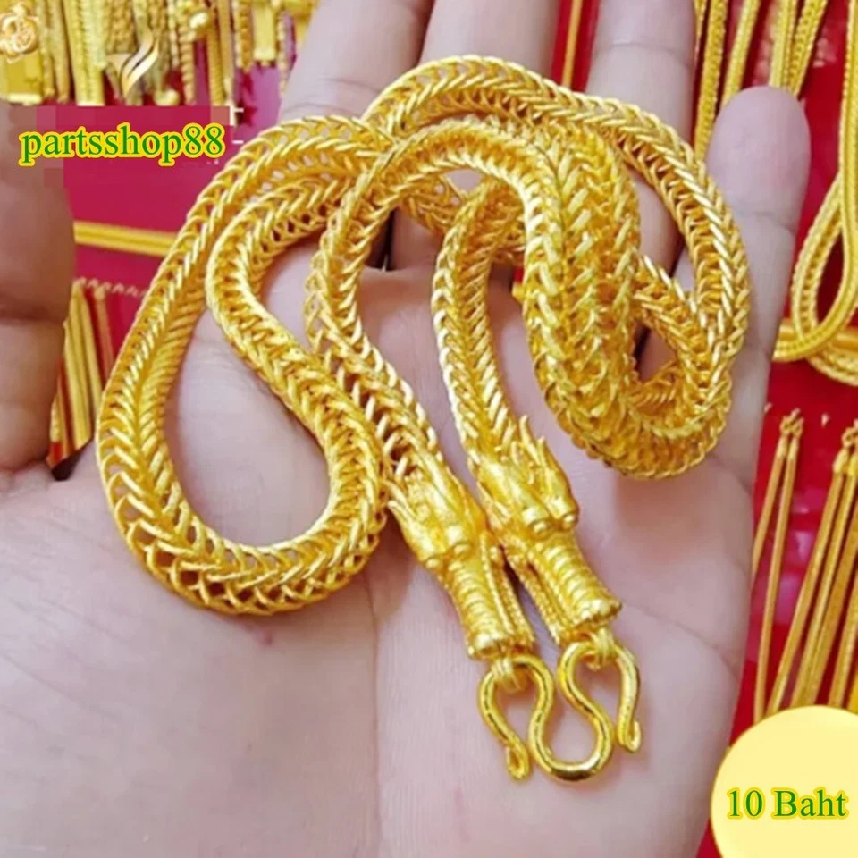 Collar 24K Cadena Joyería TAILANDÉS BAHT AMARILLO GP ORO AMULETO SUPER BIG DRAGON 26" Foto 3 de 4