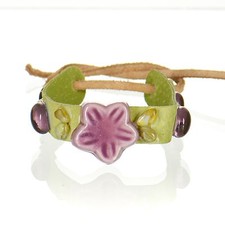 Hawaiian Moana Style Leather Bracelet - Tumbled Pebbles - Lavender Green