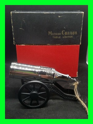 Unfired Vintage Modern Field Cannon Table Lighter Chrome With Original Box HTF!