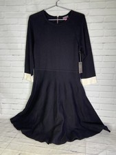 NEW Vince Camuto Fit and Flare Sweater Dress Knit Black A-Line Womens Size L