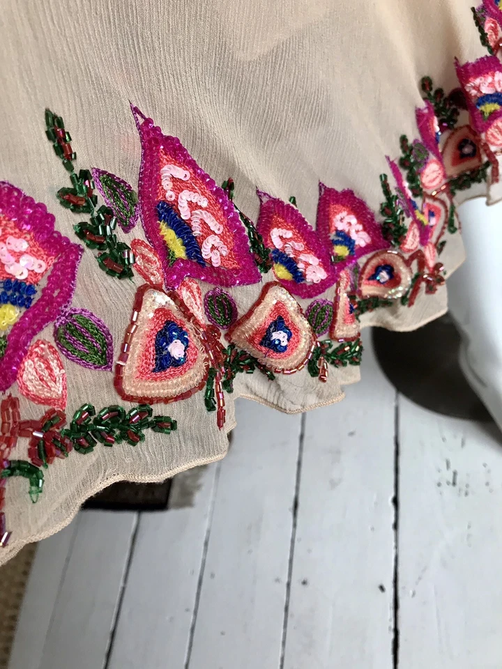 John Galliano Nude Silk Midi Dress Multicoloured Embroidery & Beadwork Size S — 第 4/4 张图片