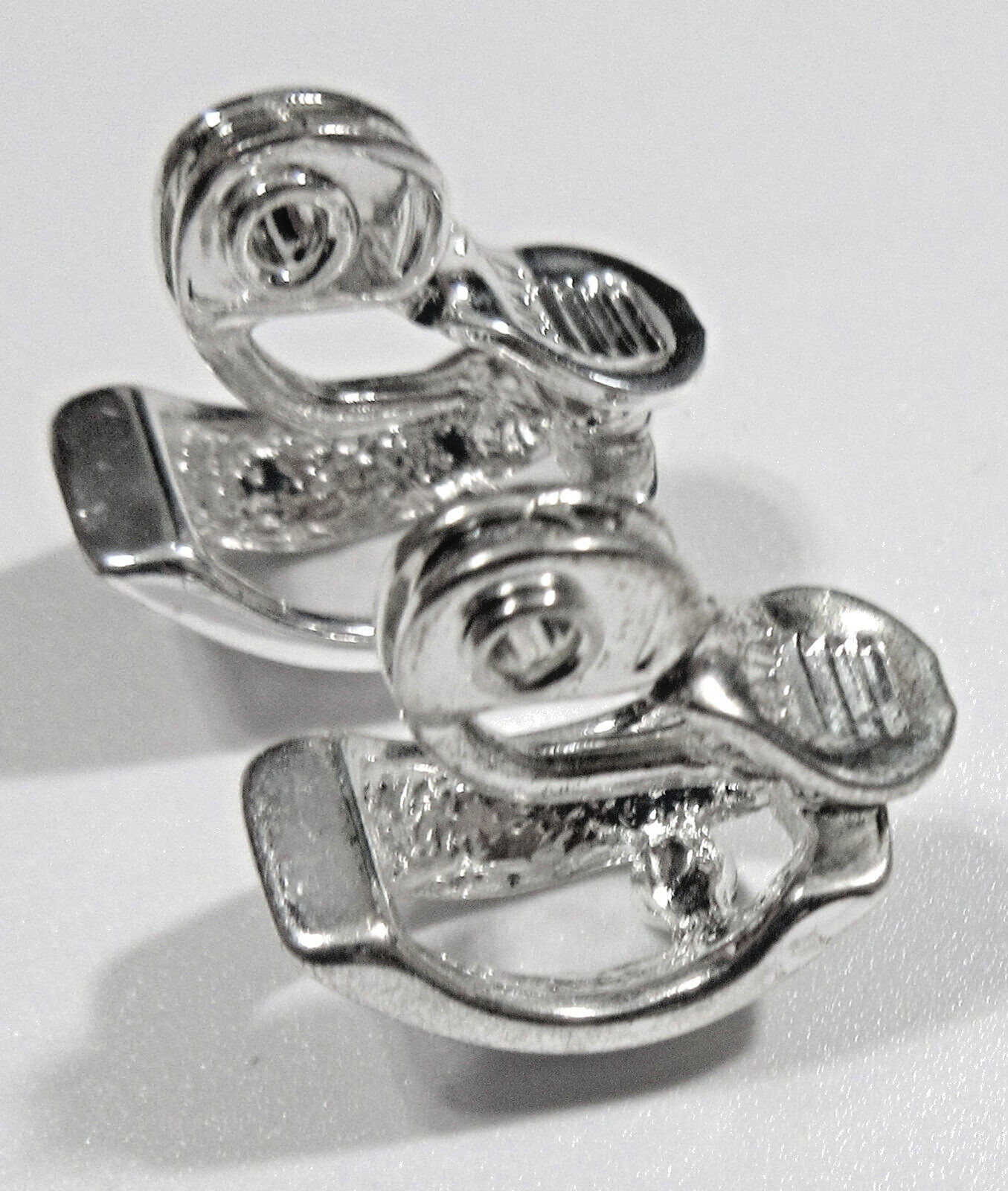 VTG SIGNED HMN Clear Rhinestone Silver  tone mtl CLIP ON Cuff Open work Earrings