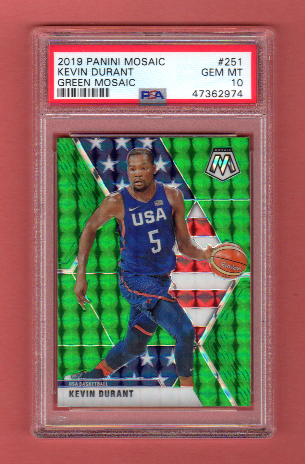 KEVIN DURANT 2019-20 PANINI MOSAIC USA GREEN MOSAIC PRIZM # 251 PSA 10 GEM MINT