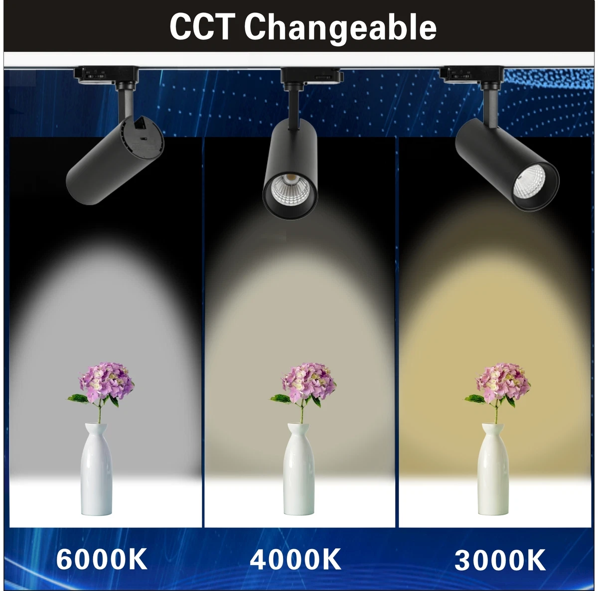 4X LED Track Light Spotlight Adjustable 3 Wire Surface Mounted 3000K 4000K 6000K