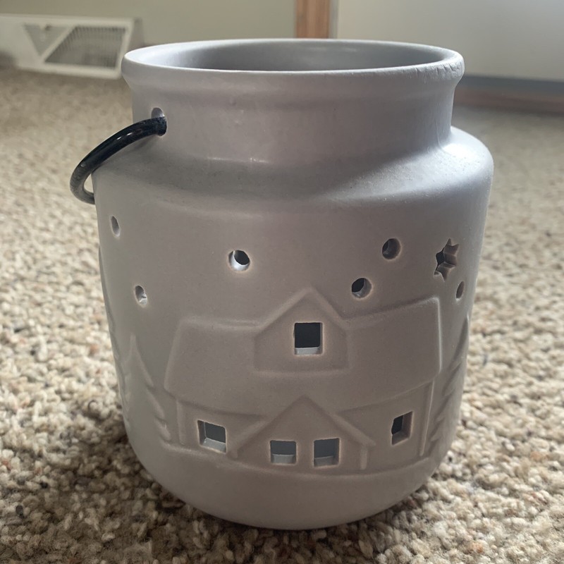 Gray Christmas Lantern Ceramic Candle Holder  Tabletop For Tea-light Candle