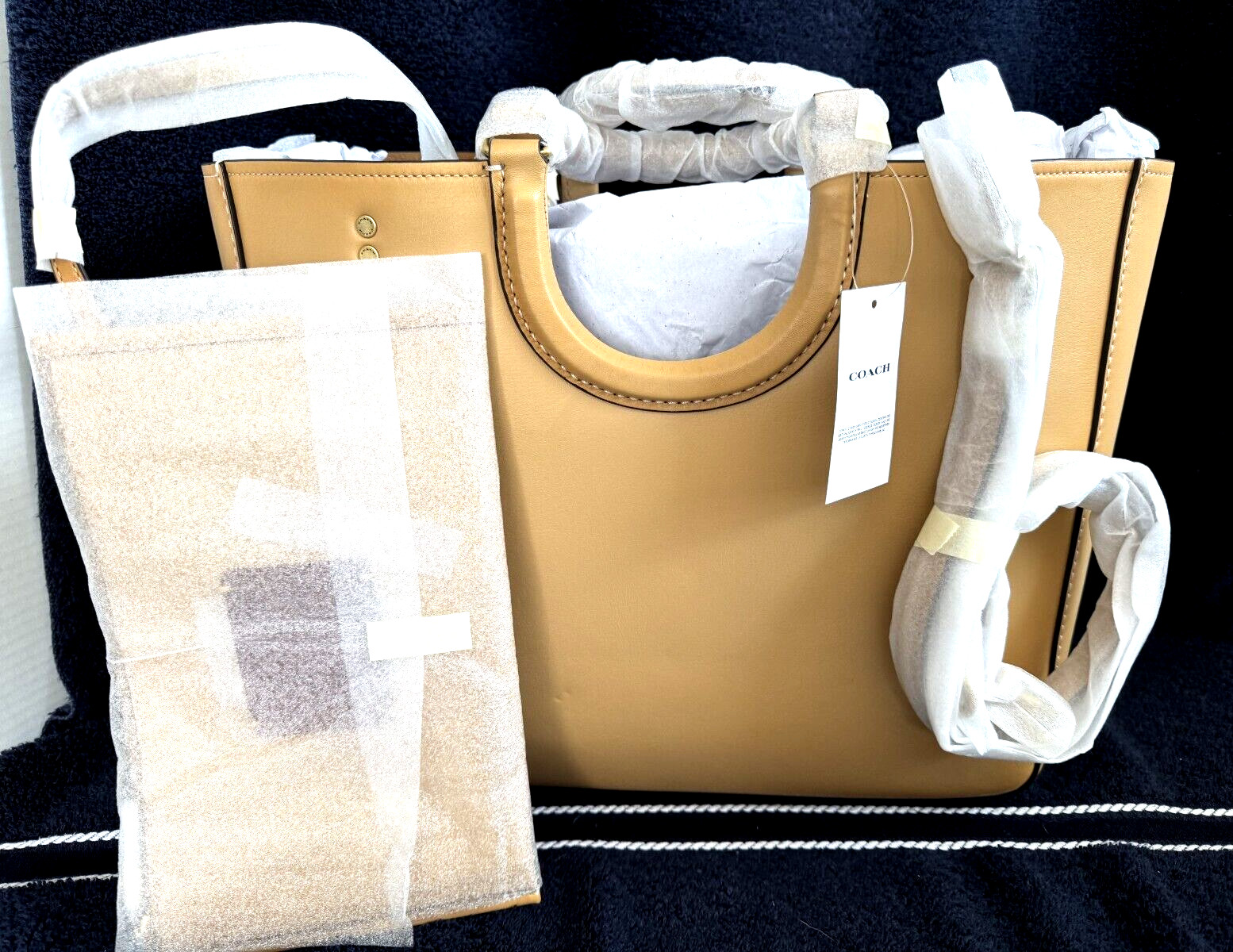 COACH LEATHER RAE TOTE 2 WAY SHOULDER BAG WITH POUCH  COLOR: BRASS/TAN NWT