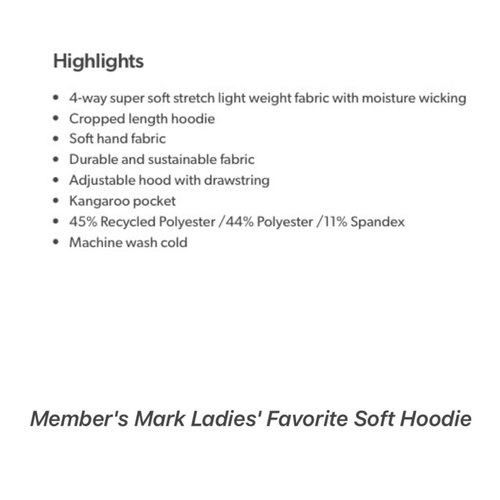 Members Mark Womens Size S Charcoal Grey Favorite Soft Pullover Hoodie NWT