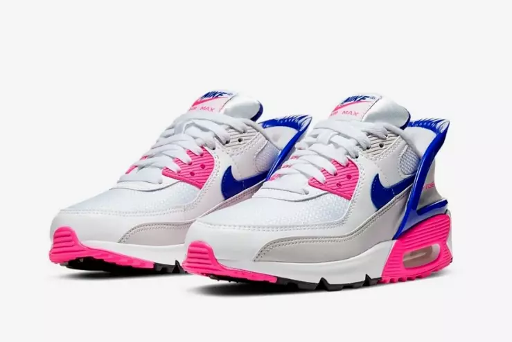 NIKE AIR MAX 90 FLYEASE GS UK 5.5 EU 38.5 TRAINERS WHITE PINK
