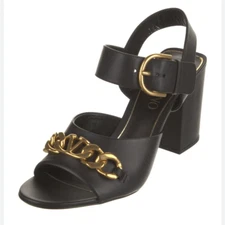 NEW Valentino VLogo Chain Block Heel 85mm Sandals Black Noir Size 10