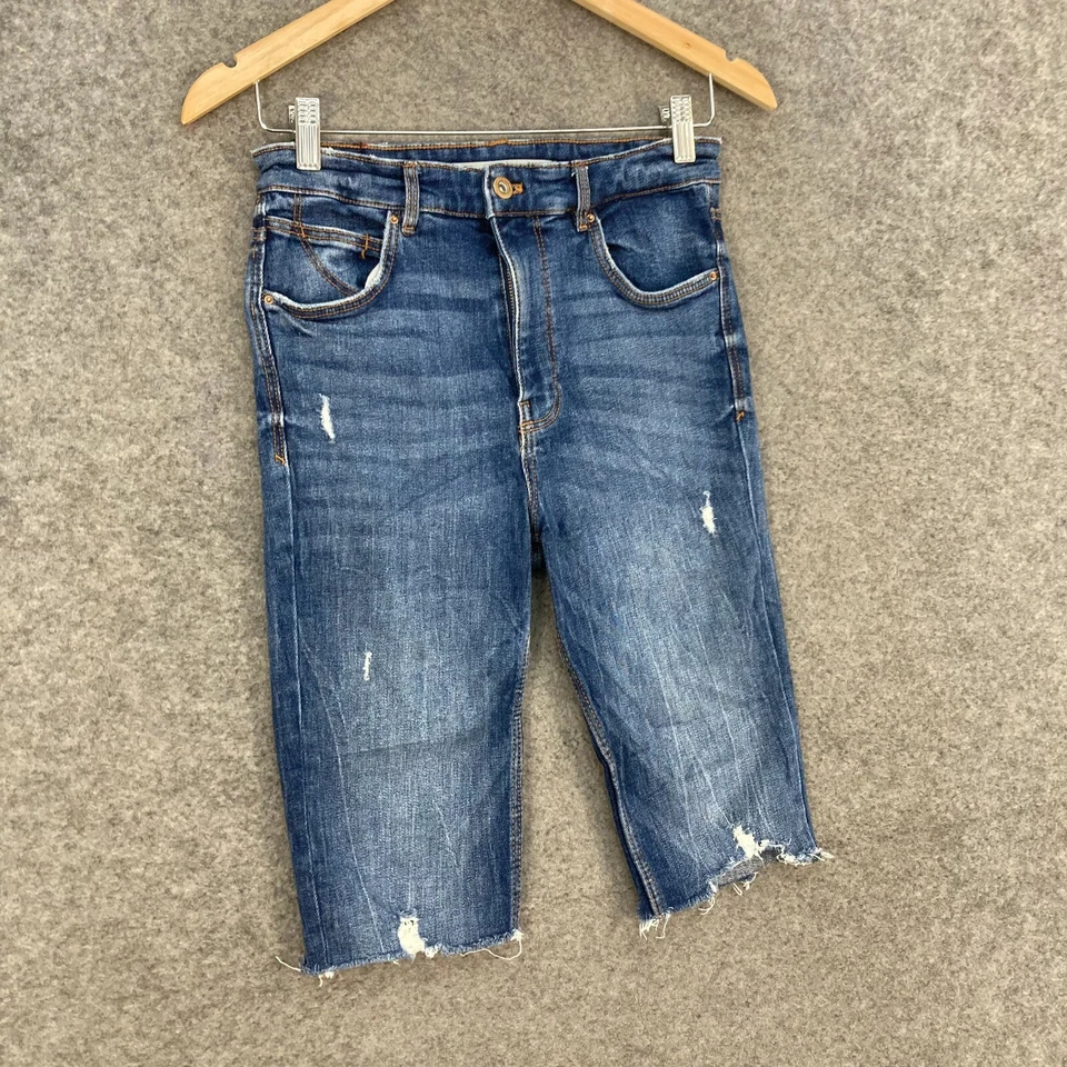 Pantalones Cortos Zara Mujer Talla US 8 AU 12 Azul Ajustado Bermudas Personalizados Deshilachados 37.22 Foto 4 de 4