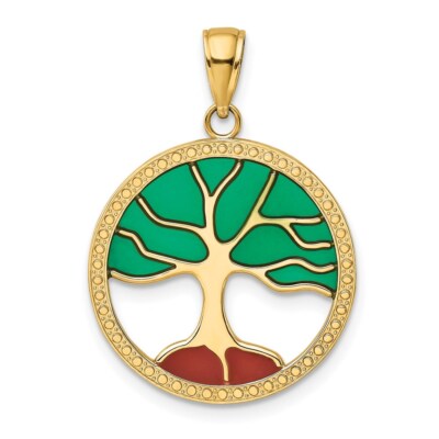 Echter 14kt Gelbgold emaillierter Baum des Lebens Anhänger