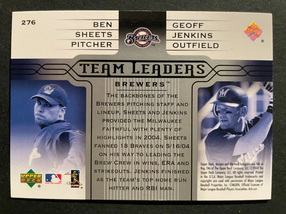 Ben SHEETS & Geoff JENKINS 2004 Upper Deck First Pitch Team Leaders #276 Brewers - Image 2 of 2
