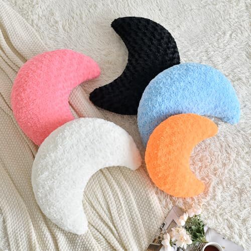 Moon Pillow, Moon Shaped Pillow with Soft Faux Fur for Couch Bed Sofa, Cute - Picture 5 of 7