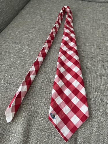 Vivienne Westwood Red & White Wide Check Cotton Kipper Tie, Rare/Vintage - Picture 15 of 16