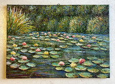 DIPINTO OLIO TELA COPIA D'AUTORE Scuola Artisti Romani CLAUDE MONET Lago Ninfee