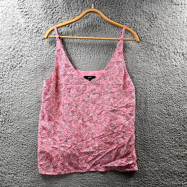 Saba Womens Tank Top Size 12 PinkWhite Black Sleeveless V-Neck