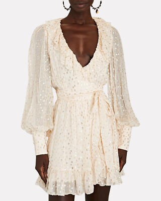 zimmermann gold wrap dress Authentic NWT Lurex Mini Size 2 2025week18