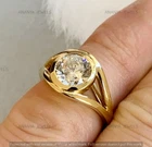 2ct Round Cut Moissanite Solitaire Bezel Set Wedding Ring 14K Yellow Gold Plated