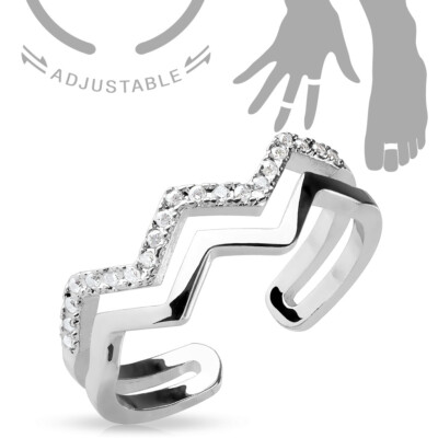 Fingerspitzenring Midi Knöchel Nagel Ring Zehenring ZickZack eckig rhodiniert