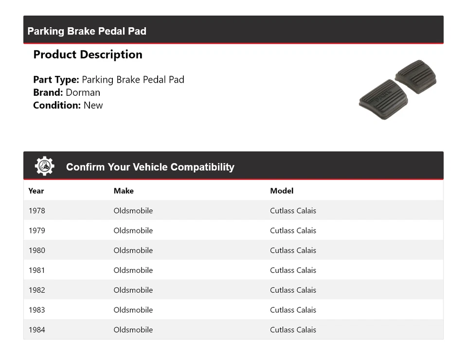 Pastilla de pedal de freno de estacionamiento Oldsmobile Cutlass Calais Dorman 1978-1984 1979 1980 Foto 2 de 4