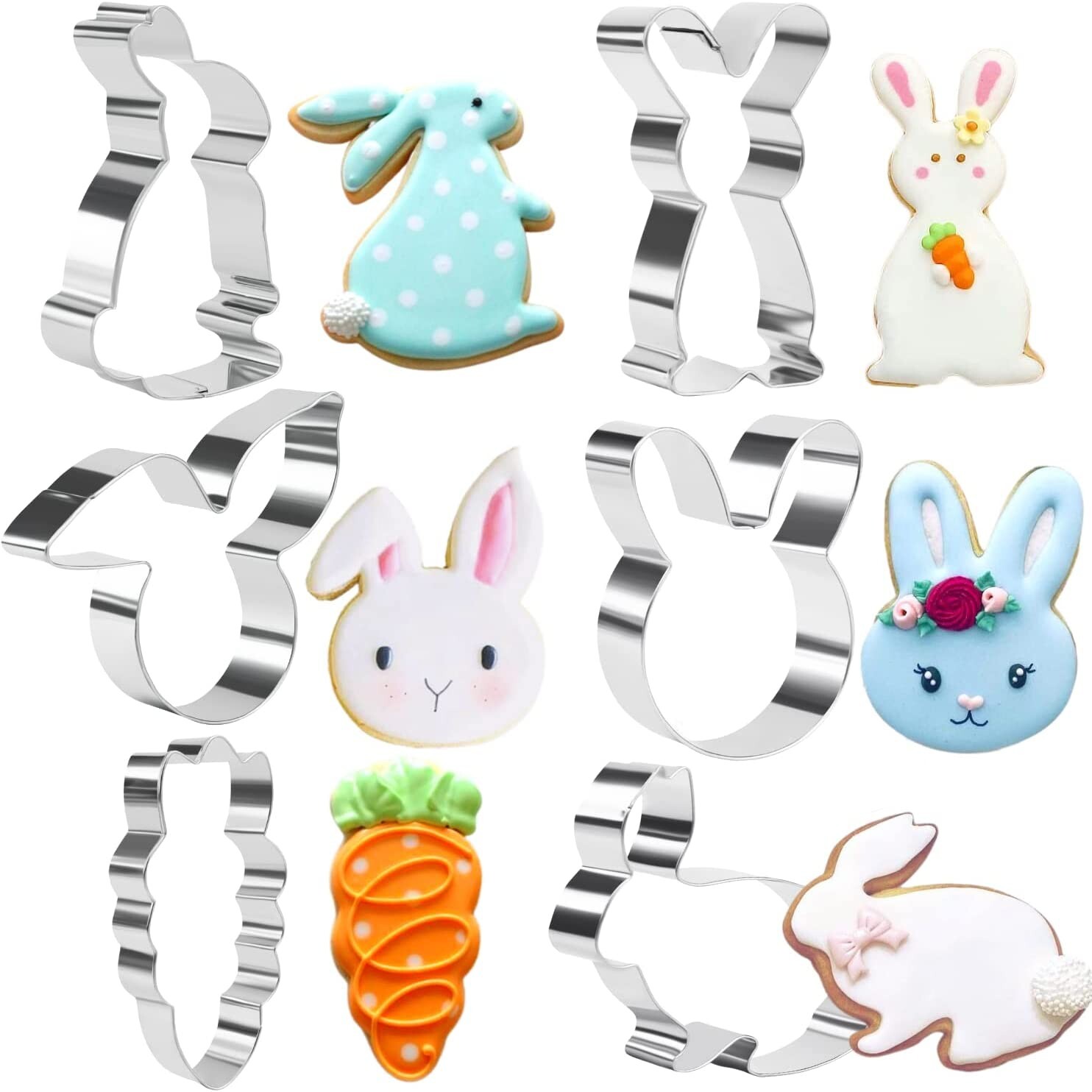 Easter Cookie Cutter Set - Bunny, Carrot, Rabbit Face, 6-Piece Stainless Steel
